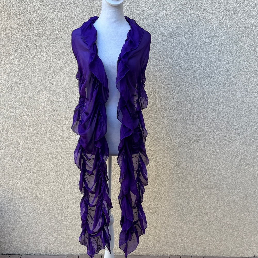 Ralph Lauren collection purple gathered ruched silk scarf wrap cover up - Picture 1 of 6